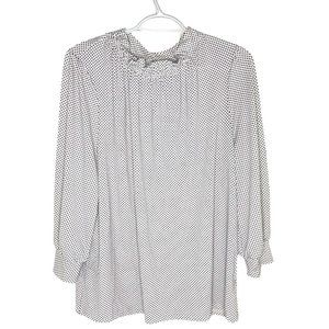 Adrianna Papell White & Black Polka Dot - Smocked Mock Neck Blouse